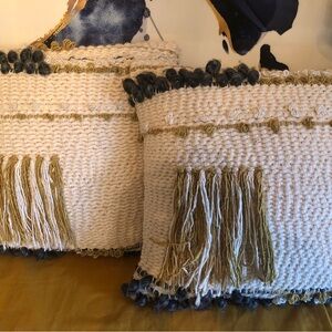 Handcrafted Cream and Green Accent Pillow